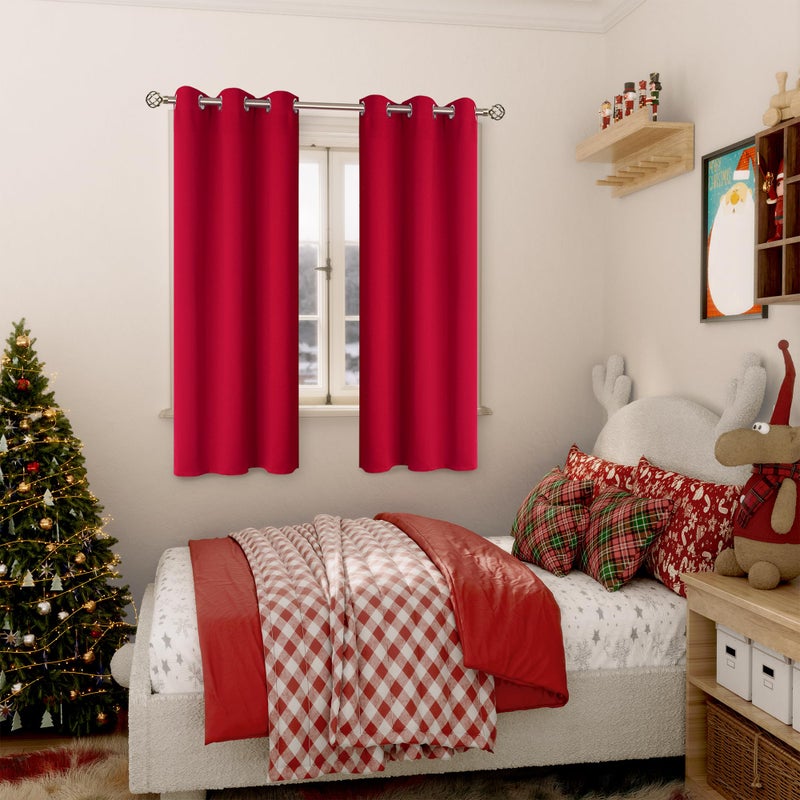 BGment Room Darkening Curtains 45 Inches Long - Grommet Thermal Insulated Drapes Window Treatment Curtains for Bedroom, 2 Panels, 52 x 45 Inch, Red - Image 2